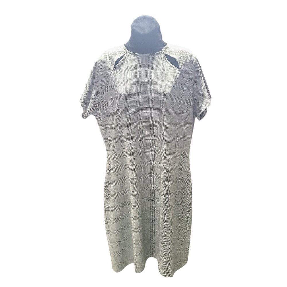 Express Gray Houndstooth Plaid Sheath Office Classic Business Dress Size XL - Picture 13 of 14